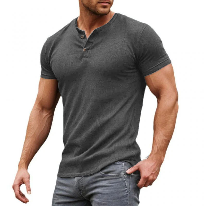 Men's Casual Solid Cotton Blend Slim Fit Henley Neck Short Sleeve